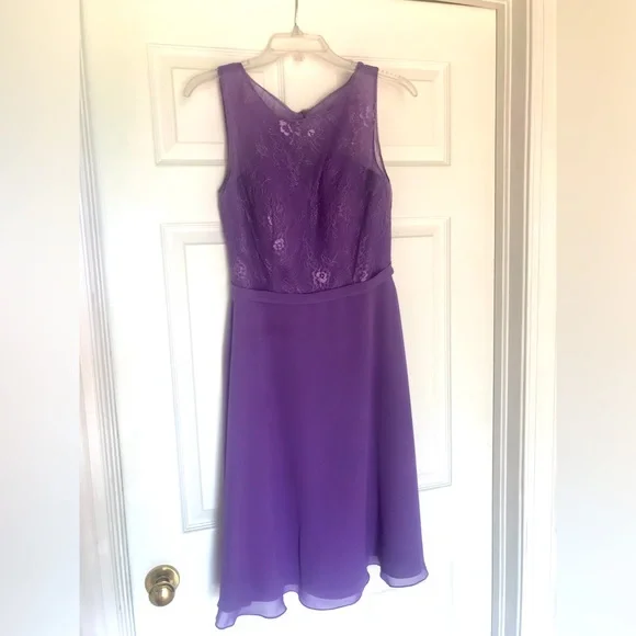 strapless open back dress Tahiti Purple Bridesmaid Dresses Tea-Length High Neck Sleeveless Stret main image 0